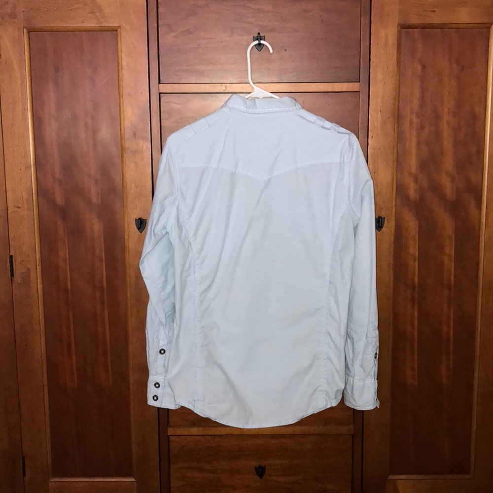 Powder blue collared button down shirt. - Picture 3 of 3